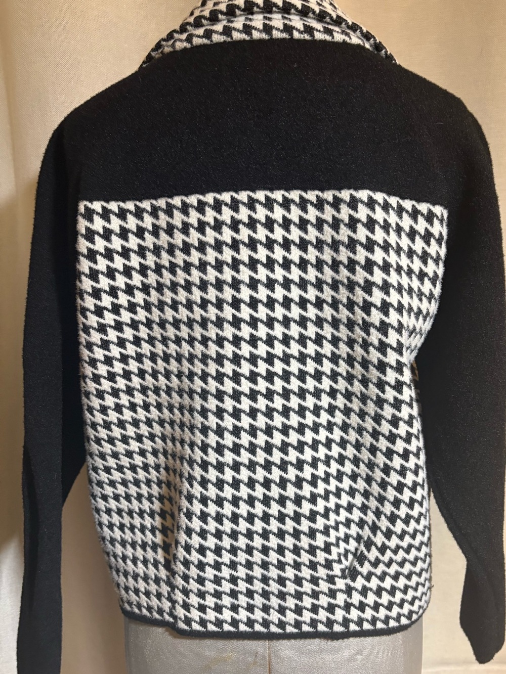 MAGASCHONI Houndstooth Knit Jacket Black White Double Breasted Quiet Luxury Sz S - Picture 9 of 16